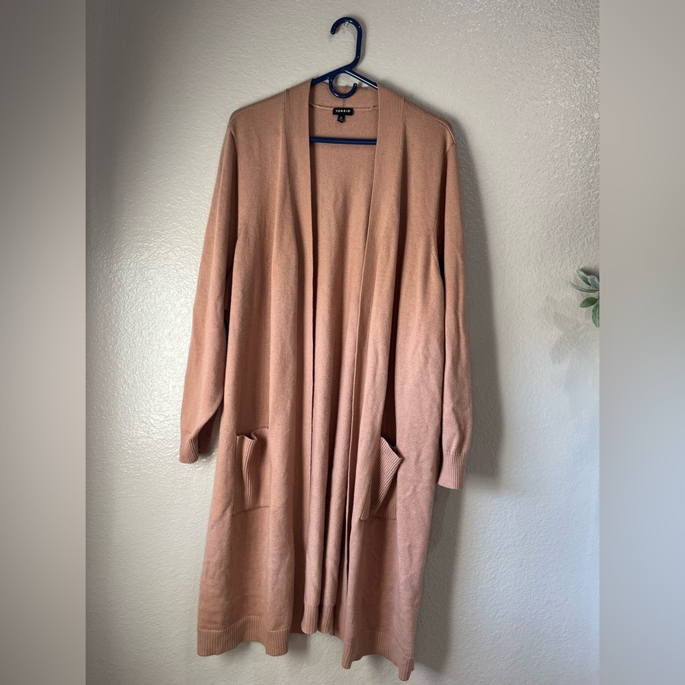 Torrid Women’s Rib Longline Pocket Cardigan Blush Pink Sz 5X Wool Blend Pocket